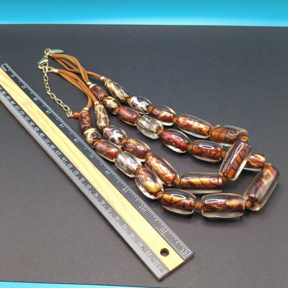 Chico's Animal Print Large Bead Necklace, Clear Lucite, 2 Suede Strands, 28 Inch - Picture 8 of 10